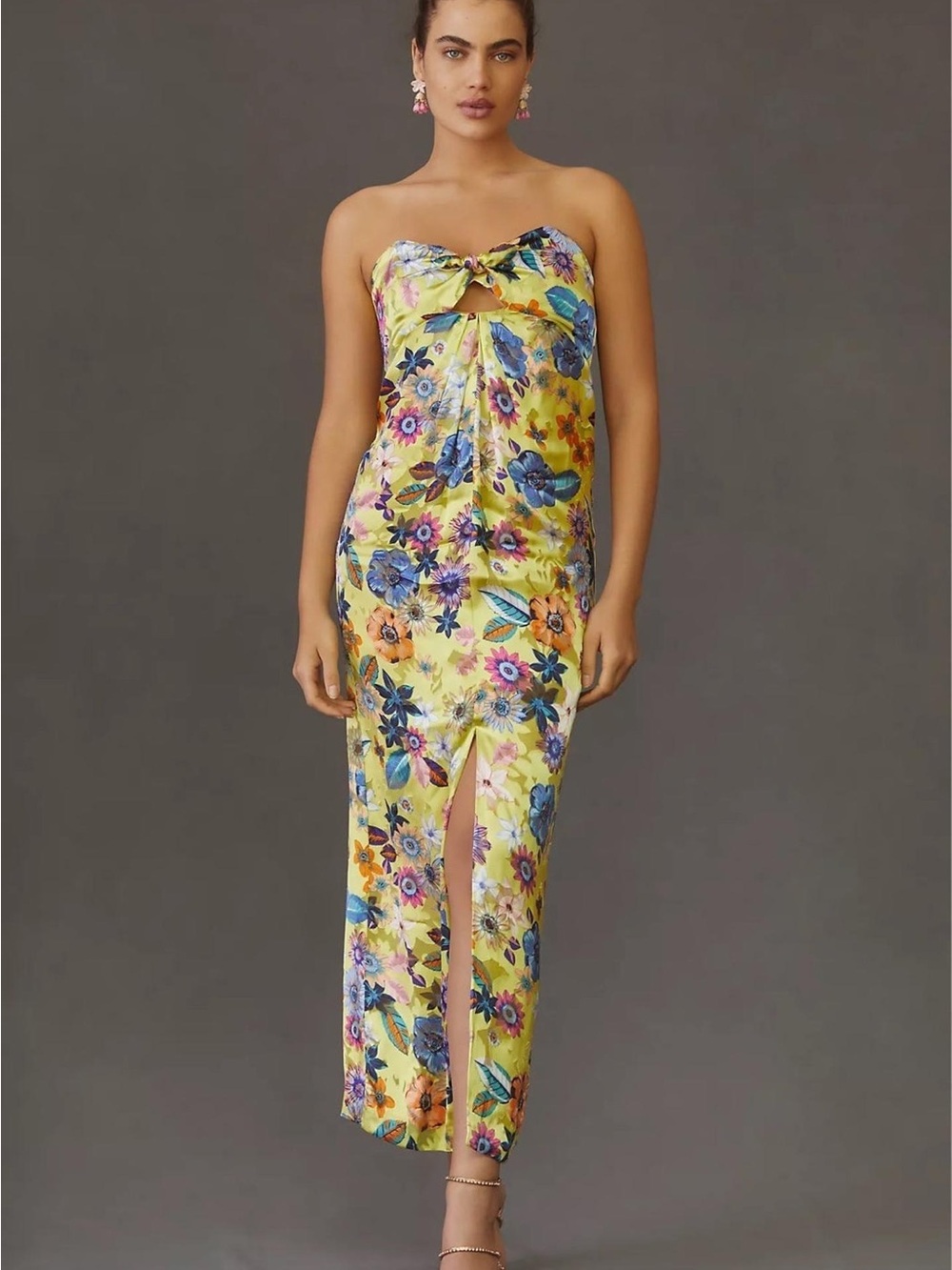 Anthropologie Floral Silk Twist Front Midi Dress